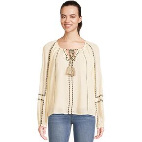 Women's Long Sleeve Woven Raglan Blouse with Embroidery in Kuwait