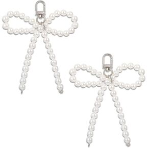 2Pcs Pearl Bow Keychain, Y2K Bow Purse Charm for Handbags, Bowknot Keyring for Women Girls in Kuwait
