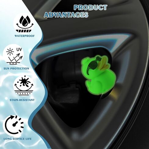 4 Pack Glow-in-The-Dark Materials Tire Valve Caps,Duck Tire Valve Stem caps for Car Truck SUV RV Motorcycles and Bicycles Auto Exterior Accessories for Wheels (Green) in Saudi Arabia