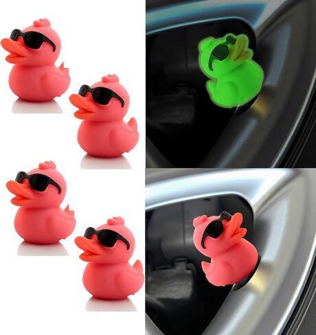 4 Pack Glow-in-The-Dark Materials Tire Valve Caps,Duck Tire Valve Stem caps for Car Truck SUV RV Motorcycles and Bicycles Auto Exterior Accessories for Wheels (Green) in Saudi Arabia