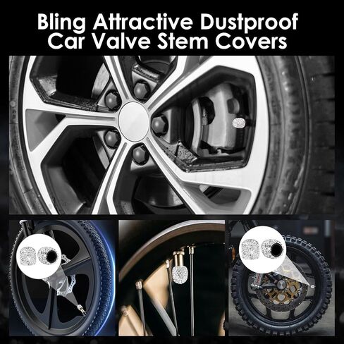 8 PCS Bling Tire Valve Caps Rhinestone Car Dustproof Wheel Valve Stem Covers Shinny Handmade for Women Trucks Bikes Motorcycles Bicycles Car Accessories in Saudi Arabia
