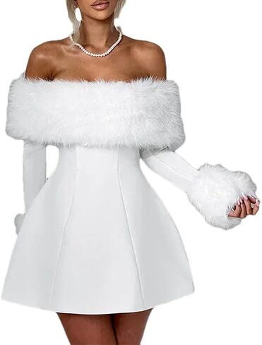 Women Strapless Backless Sexy A-Line Dress Elegant Party Long Sleeve Mini Autumn Winter Dress in Saudi Arabia