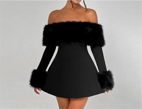 Women Strapless Backless Sexy A-Line Dress Elegant Party Long Sleeve Mini Autumn Winter Dress in Saudi Arabia