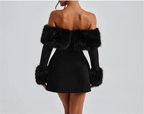 Women Strapless Backless Sexy A-Line Dress Elegant Party Long Sleeve Mini Autumn Winter Dress in Saudi Arabia