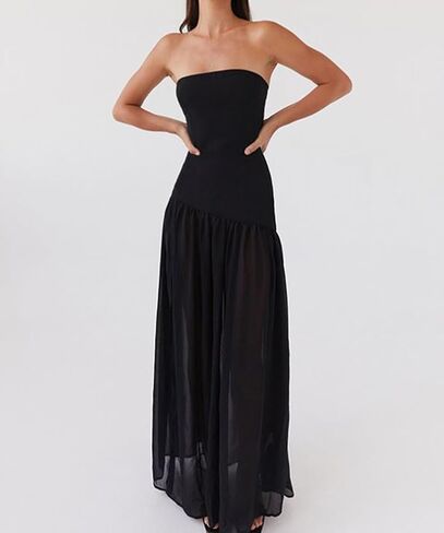 Willow Dance Women Tube Top Dress Printed Mesh Patchwork Maxi Dress Strapless Sexy High Slit Long Dresses Party Clubwear in Kuwait