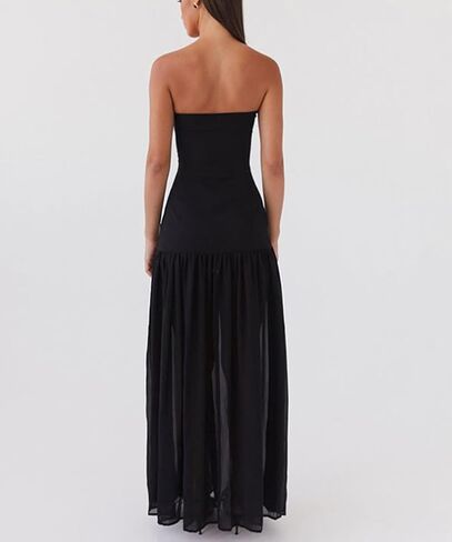 Willow Dance Women Tube Top Dress Printed Mesh Patchwork Maxi Dress Strapless Sexy High Slit Long Dresses Party Clubwear in Kuwait