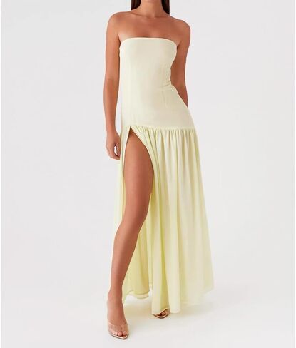 Willow Dance Women Tube Top Dress Printed Mesh Patchwork Maxi Dress Strapless Sexy High Slit Long Dresses Party Clubwear in Kuwait