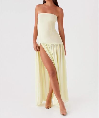 Willow Dance Women Tube Top Dress Printed Mesh Patchwork Maxi Dress Strapless Sexy High Slit Long Dresses Party Clubwear in Kuwait