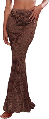 تنانير WDIRARA النسائية الطويلة من الدانتيل Bodycon للحفلات المسائية، تنانير ذيل السمكة الشفافة المكشكشة in Kuwait