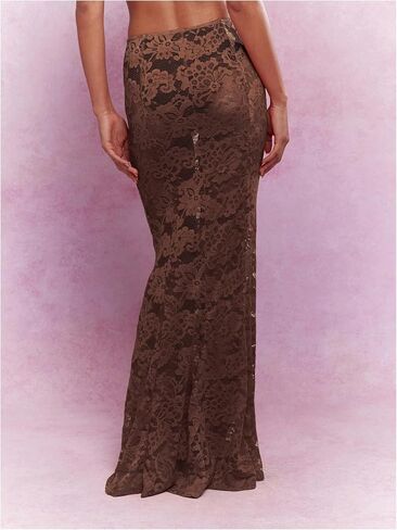 تنانير WDIRARA النسائية الطويلة من الدانتيل Bodycon للحفلات المسائية، تنانير ذيل السمكة الشفافة المكشكشة in Kuwait