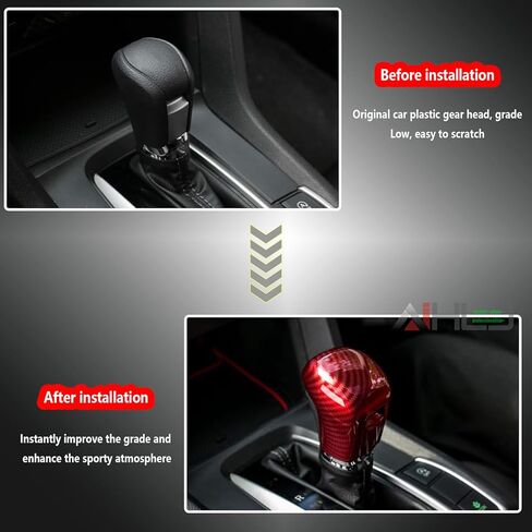 غطاء مقبض ناقل الحركة Civic Gear من الجيل العاشر من AJHLJ® CVT ملحقات داخلية لرافعة ناقل الحركة الأوتوماتيكي متوافقة مع Honda Civic 2016 2017 2018 2019 2020 2021 (أسود كربوني) in Kuwait