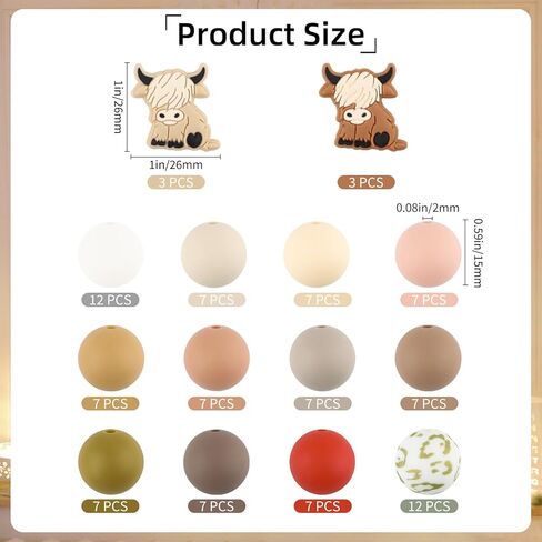 70Pcs 15 mm Silicone Beads, Cow Print Silicone Beads, Leopard Rubber Beads, Colorful Round Spacer Beads for Making DIY Necklaces Bracelet Keychain (10 Color) in Kuwait