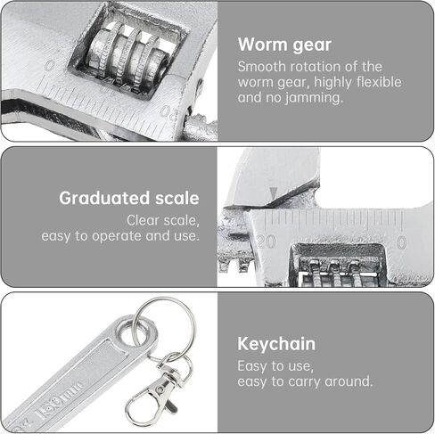 6 inch Mini Wrench Keychain, Stainless Steel Wrench Key Chain, Adjustable Keyring Spanner Keychain, Small Key Ring Tools for Men Women (Black) in Saudi Arabia