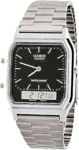 Casio AQ-230A-1D Casio Silver & Black Dual Time Watch - Silver / Silver Digit / Black / One Size in Saudi Arabia