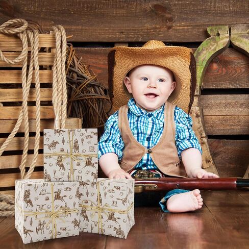 Jarthenaamcs Western Cowboy Wrapp Paper -Mini Roll- 17 inch × 32.8 قدمًا بني غرب وايست رعاة الغرب. ورقة مزرعة للفنون لبرنامج عيد ميلاد DIY Crafts in Kuwait