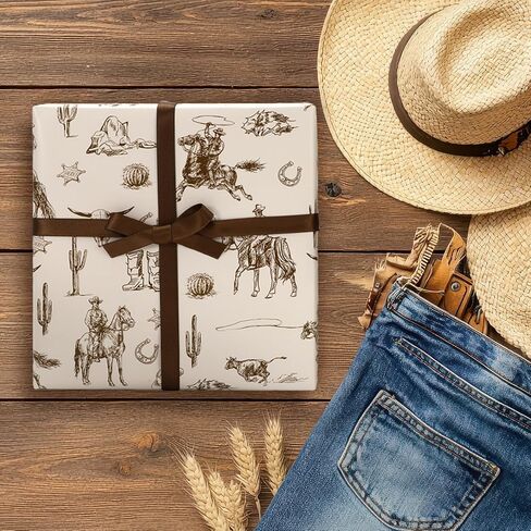 Jarthenaamcs Western Cowboy Wrapp Paper -Mini Roll- 17 inch × 32.8 قدمًا بني غرب وايست رعاة الغرب. ورقة مزرعة للفنون لبرنامج عيد ميلاد DIY Crafts in Kuwait