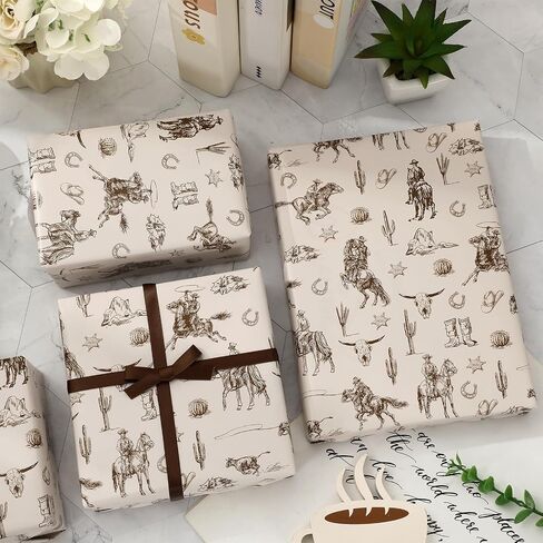 Jarthenaamcs Western Cowboy Wrapp Paper -Mini Roll- 17 inch × 32.8 قدمًا بني غرب وايست رعاة الغرب. ورقة مزرعة للفنون لبرنامج عيد ميلاد DIY Crafts in Kuwait