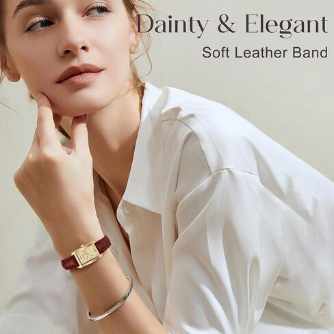 Women's Leather Strap Watch Dainty Elegant Womens Watches Classic Vintage Retro Square Ladies Quartz Watches Gifts Present for Her in Kuwait
