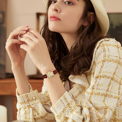 Women's Leather Strap Watch Dainty Elegant Womens Watches Classic Vintage Retro Square Ladies Quartz Watches Gifts Present for Her in Kuwait