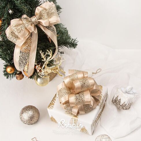 Ribbli Rose Gold Wired Ribbon Dusty Pink Satin with Rose Gold Glitter Mesh 2.5 Inch Christmas Ribbon for Tree Gift Wrapping Wreaths Garland Topper Bows Crafts Home Decor -10 Yards in Kuwait