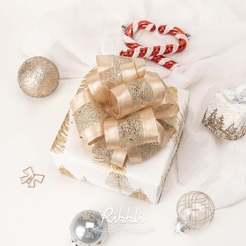 Ribbli Rose Gold Wired Ribbon Dusty Pink Satin with Rose Gold Glitter Mesh 2.5 Inch Christmas Ribbon for Tree Gift Wrapping Wreaths Garland Topper Bows Crafts Home Decor -10 Yards in Kuwait