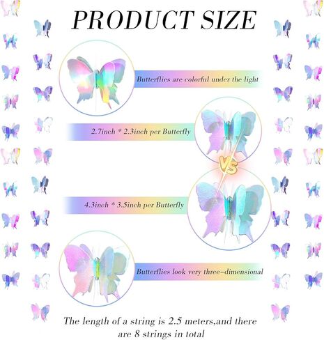 Zonon 3D Butterfly Carlands Carlands Decoration Butterfly Laser Paper Party Backdrop for Treguation Wedding Birthday decorations baby depling حفلة (4 قطع) in Kuwait