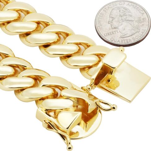 14K Yellow Gold Finish Heavy Brass 18/24MM Miami Cuban Link Chain Necklace Bracelet For Men 8″-36″ in Saudi Arabia
