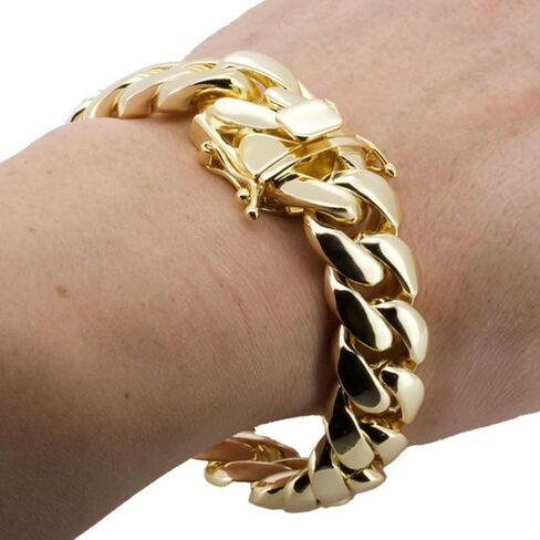14K Yellow Gold Finish Heavy Brass 18/24MM Miami Cuban Link Chain Necklace Bracelet For Men 8″-36″ in Saudi Arabia