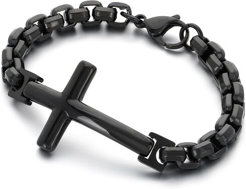 Christian Stainless Steel Cross Link Men's Bracelet, Religious Jewelry Bracelet for Men Women with Lobster Clasp in Saudi Arabia