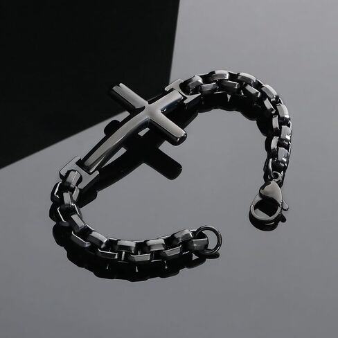 Christian Stainless Steel Cross Link Men's Bracelet, Religious Jewelry Bracelet for Men Women with Lobster Clasp in Saudi Arabia