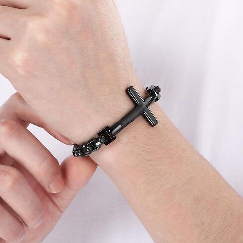 Christian Stainless Steel Cross Link Men's Bracelet, Religious Jewelry Bracelet for Men Women with Lobster Clasp in Saudi Arabia