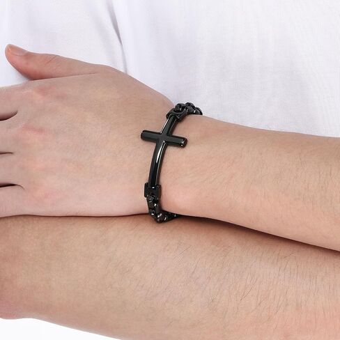 Christian Stainless Steel Cross Link Men's Bracelet, Religious Jewelry Bracelet for Men Women with Lobster Clasp in Saudi Arabia