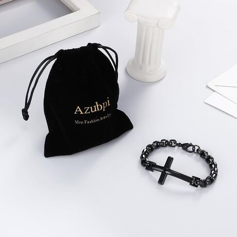 Christian Stainless Steel Cross Link Men's Bracelet, Religious Jewelry Bracelet for Men Women with Lobster Clasp in Saudi Arabia