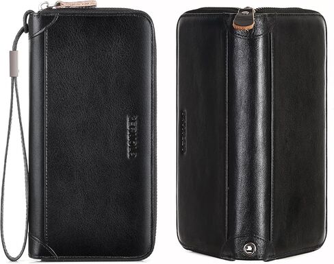 Men's Genuine Leather Zipper Wallet with RFID Blocking, Phone Pocket，Long Zipper Pouch Wallet (Brown) in Saudi Arabia