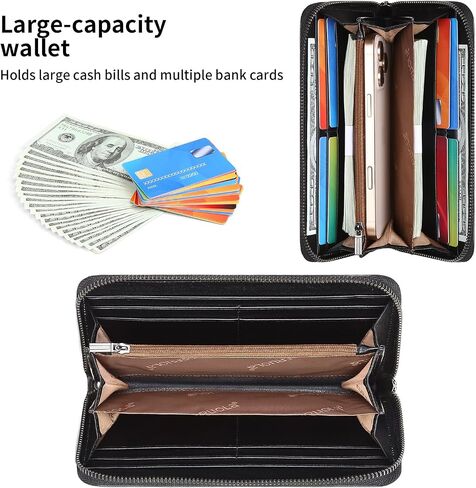 Men's Genuine Leather Zipper Wallet with RFID Blocking, Phone Pocket，Long Zipper Pouch Wallet (Brown) in Saudi Arabia
