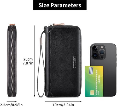 Men's Genuine Leather Zipper Wallet with RFID Blocking, Phone Pocket，Long Zipper Pouch Wallet (Brown) in Saudi Arabia