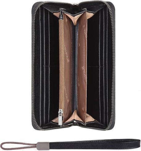 Men's Genuine Leather Zipper Wallet with RFID Blocking, Phone Pocket，Long Zipper Pouch Wallet (Brown) in Saudi Arabia