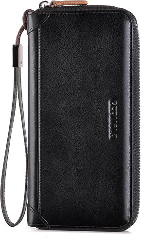 Men's Genuine Leather Zipper Wallet with RFID Blocking, Phone Pocket，Long Zipper Pouch Wallet (Brown) in Saudi Arabia