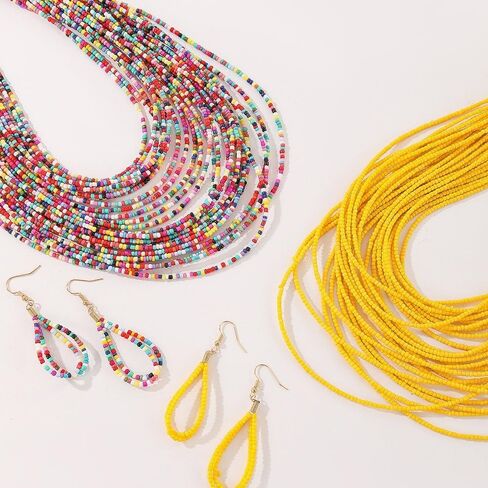 Bohemia Multilayer Seed Beads Choker Necklace Colorful Retro Crystal Beads Stackable Necklace for Women Summer Beach Hawaiian Vacation Holiday Ethnic Jewelry Gifts in Saudi Arabia