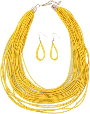 Bohemia Multilayer Seed Beads Choker Necklace Colorful Retro Crystal Beads Stackable Necklace for Women Summer Beach Hawaiian Vacation Holiday Ethnic Jewelry Gifts in Saudi Arabia
