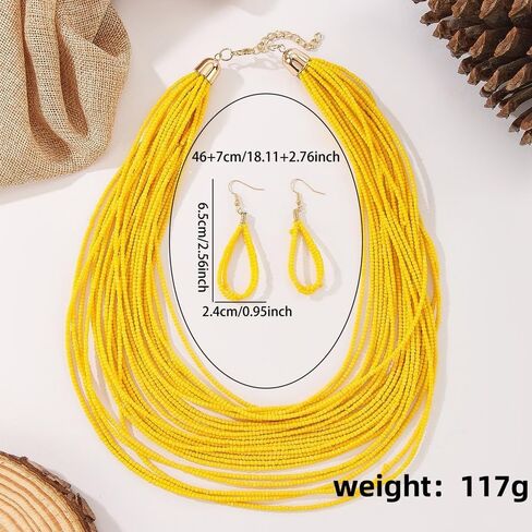 Bohemia Multilayer Seed Beads Choker Necklace Colorful Retro Crystal Beads Stackable Necklace for Women Summer Beach Hawaiian Vacation Holiday Ethnic Jewelry Gifts in Saudi Arabia