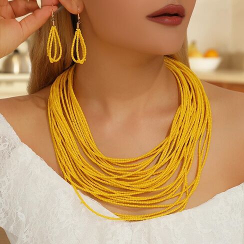 Bohemia Multilayer Seed Beads Choker Necklace Colorful Retro Crystal Beads Stackable Necklace for Women Summer Beach Hawaiian Vacation Holiday Ethnic Jewelry Gifts in Saudi Arabia