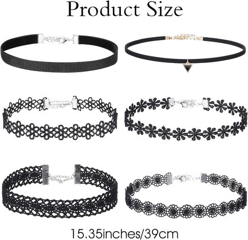 Choker Necklaces for Women, 6PCs Black Trendy Velvet Choker Necklace Set, Classic Gothic Tattoo Lace Choker for Teenagers Ladies, Adjustable Choker Collar Jewelry for Women in Saudi Arabia
