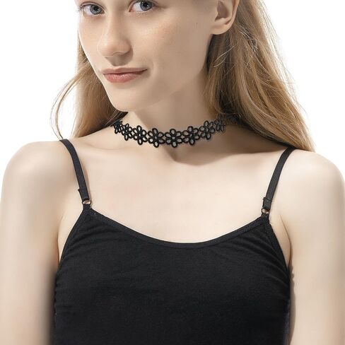Choker Necklaces for Women, 6PCs Black Trendy Velvet Choker Necklace Set, Classic Gothic Tattoo Lace Choker for Teenagers Ladies, Adjustable Choker Collar Jewelry for Women in Saudi Arabia