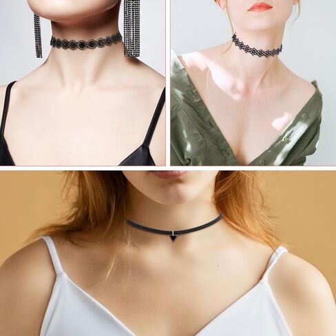 Choker Necklaces for Women, 6PCs Black Trendy Velvet Choker Necklace Set, Classic Gothic Tattoo Lace Choker for Teenagers Ladies, Adjustable Choker Collar Jewelry for Women in Saudi Arabia
