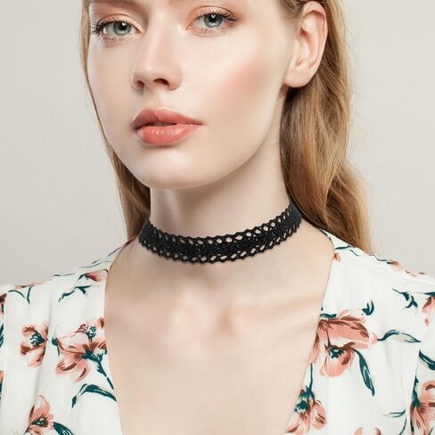 Choker Necklaces for Women, 6PCs Black Trendy Velvet Choker Necklace Set, Classic Gothic Tattoo Lace Choker for Teenagers Ladies, Adjustable Choker Collar Jewelry for Women in Saudi Arabia