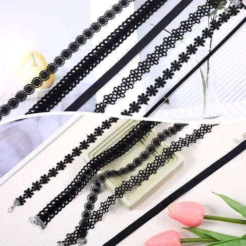 Choker Necklaces for Women, 6PCs Black Trendy Velvet Choker Necklace Set, Classic Gothic Tattoo Lace Choker for Teenagers Ladies, Adjustable Choker Collar Jewelry for Women in Saudi Arabia