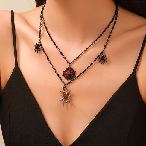 coadipress Spider Choker Necklace for Women Gothic Spider Chain Tassels Necklace Crystal Red Black Spiders Velvet Necklaces Halloween Costume Party Jewelry in Saudi Arabia