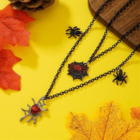 coadipress Spider Choker Necklace for Women Gothic Spider Chain Tassels Necklace Crystal Red Black Spiders Velvet Necklaces Halloween Costume Party Jewelry in Saudi Arabia