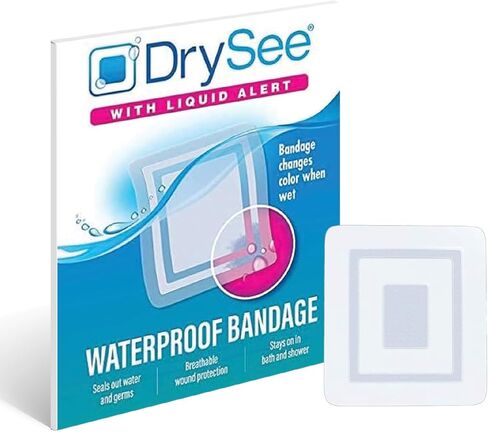 DrySee Waterproof Bandages 2x2 – Transparent Film Dressing with Moisture Indicators, Latex-Free, Safe for Showering & Swimming – Tattoo, Post-Surgery, Blister & Wound Seal Care – 6 Pack in Saudi Arabia